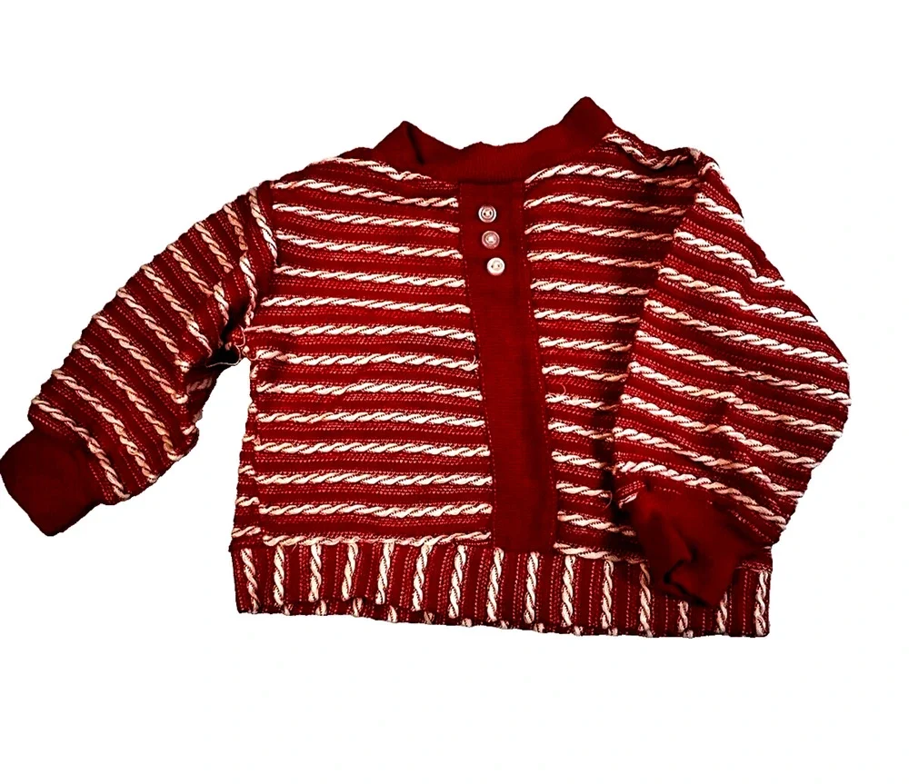 Vintage Play Pet Top Baby 12 - 18 Mos. Red Stripe Textured Knit Play Christmas